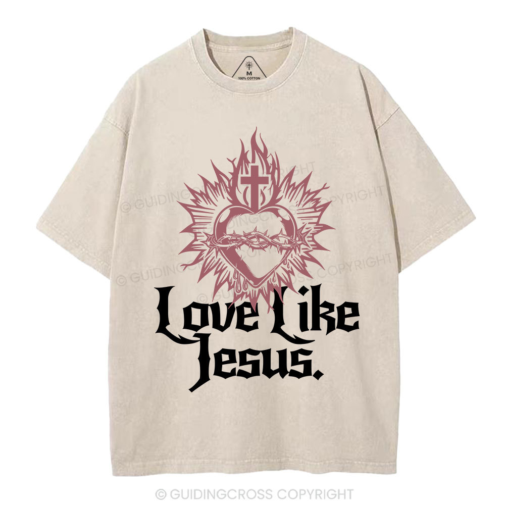 Love Like Jesus Sacred Heart Christian Washed T-Shirt