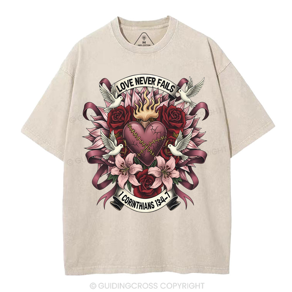 Love Never Fails CHristian Washed T-Shirt