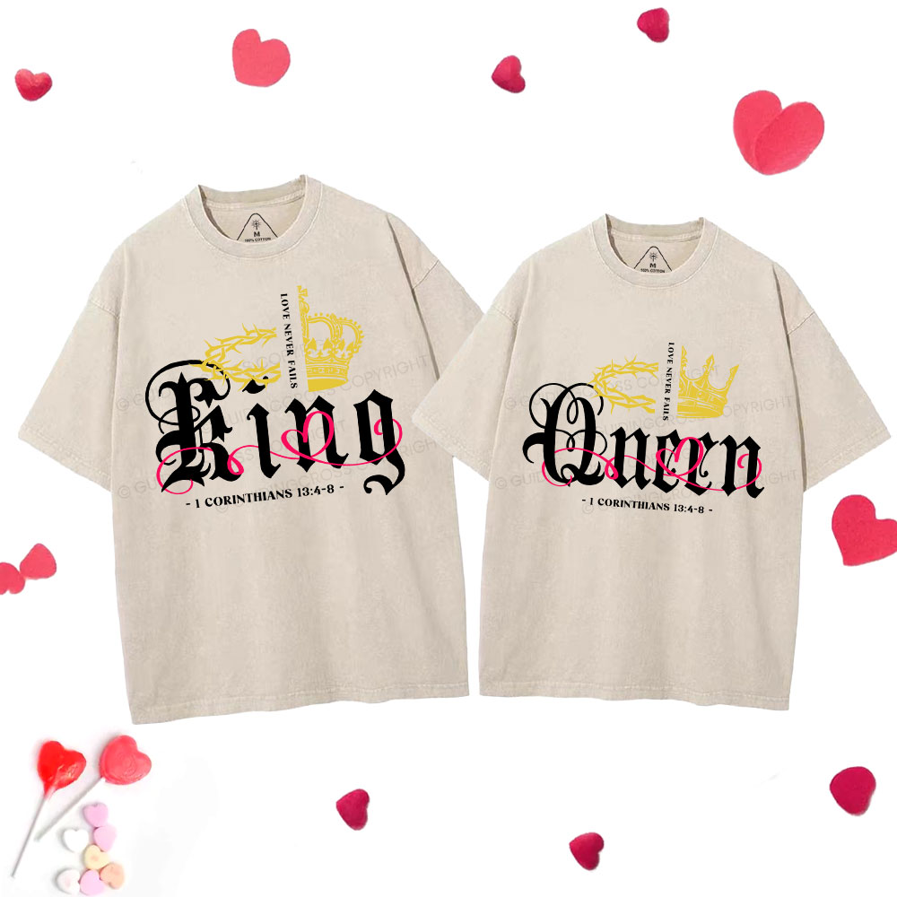 Love Never Fails Christian Couple Washed T-Shirt