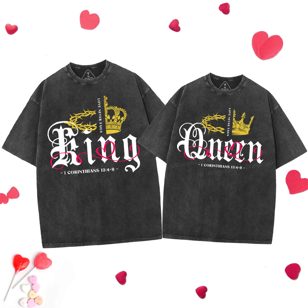 Love Never Fails Christian Couple Washed T-Shirt