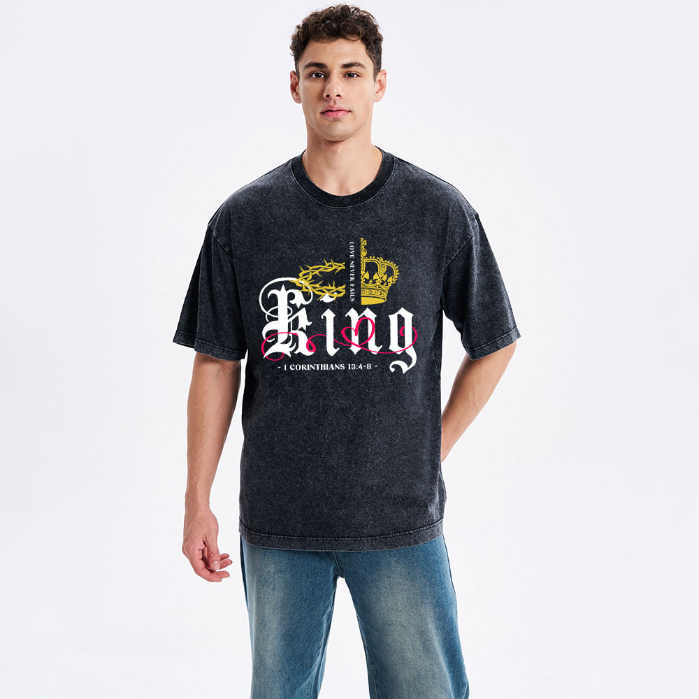 Love Never Fails Christian Couple Washed T-Shirt