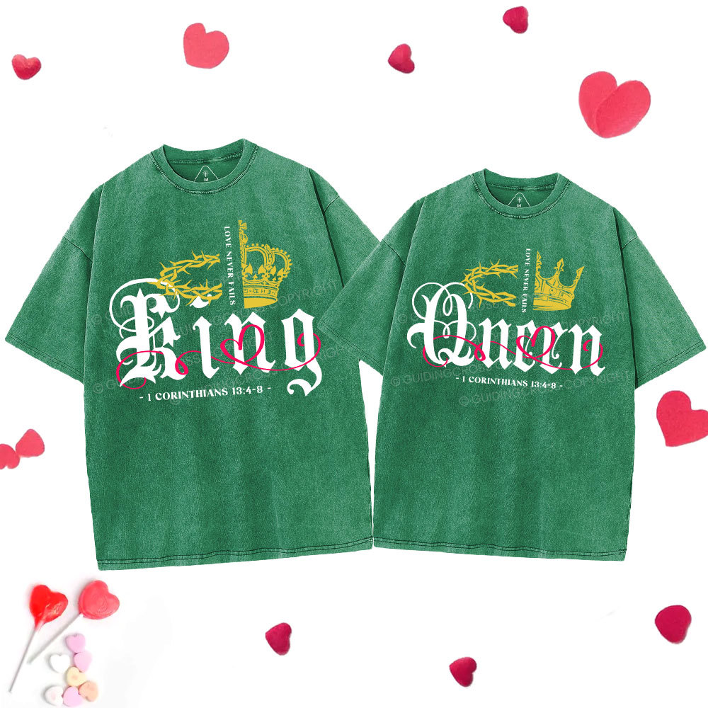 Love Never Fails Christian Couple Washed T-Shirt