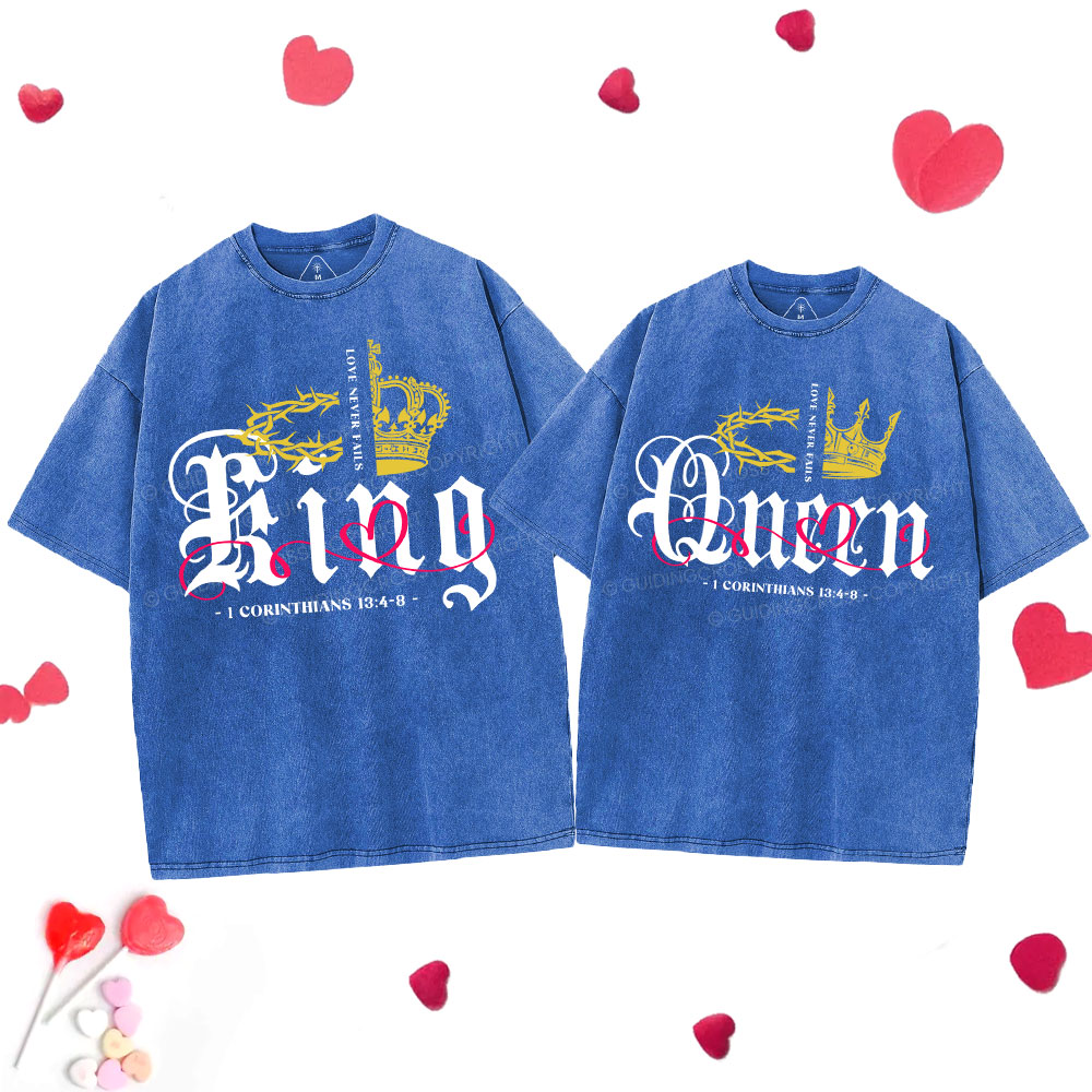 Love Never Fails Christian Couple Washed T-Shirt