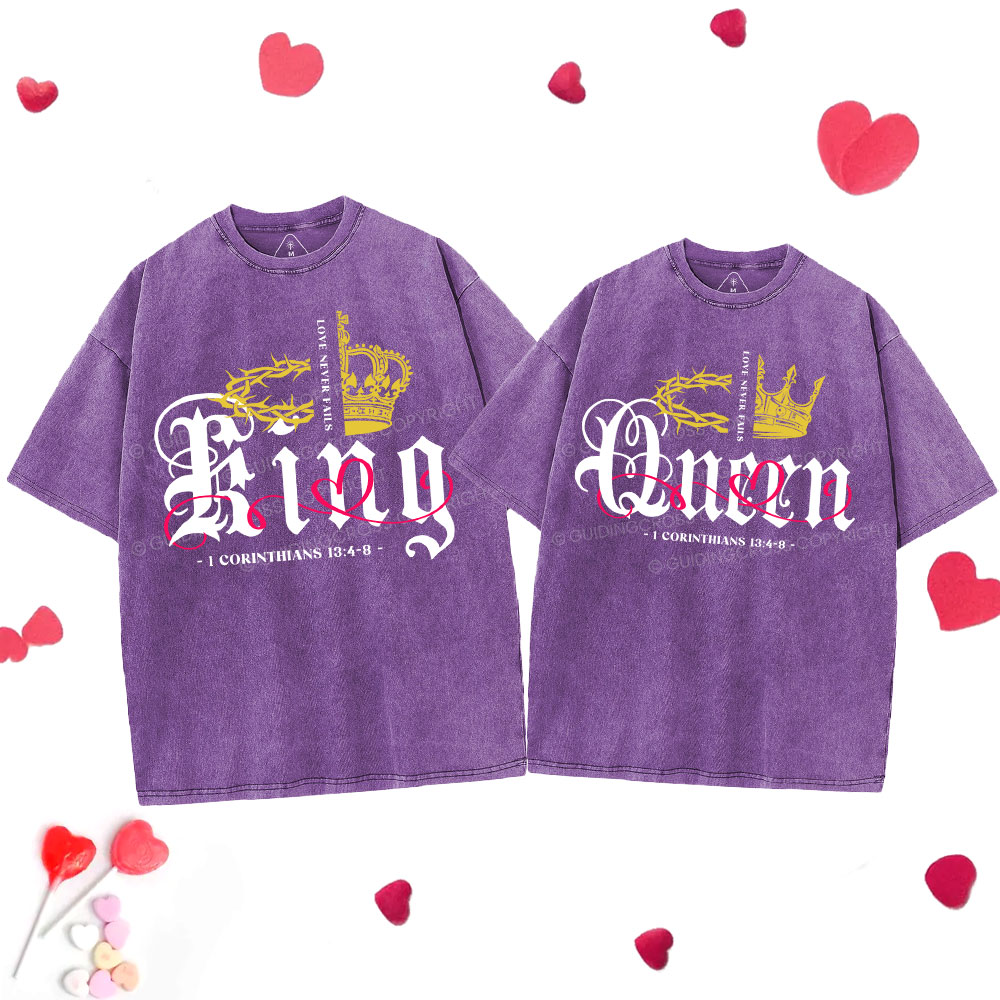 Love Never Fails Christian Couple Washed T-Shirt