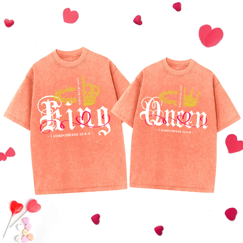 Love Never Fails Christian Couple Washed T-Shirt