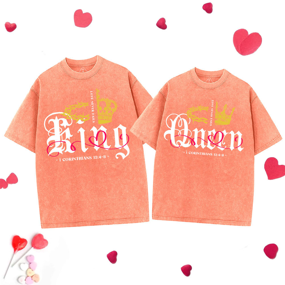 Love Never Fails Christian Couple Washed T-Shirt