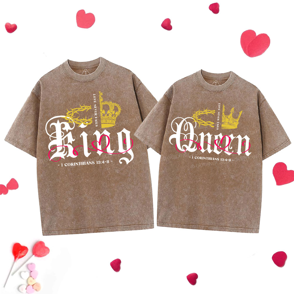 Love Never Fails Christian Couple Washed T-Shirt