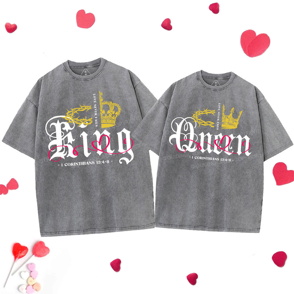 Love Never Fails Christian Couple Washed T-Shirt