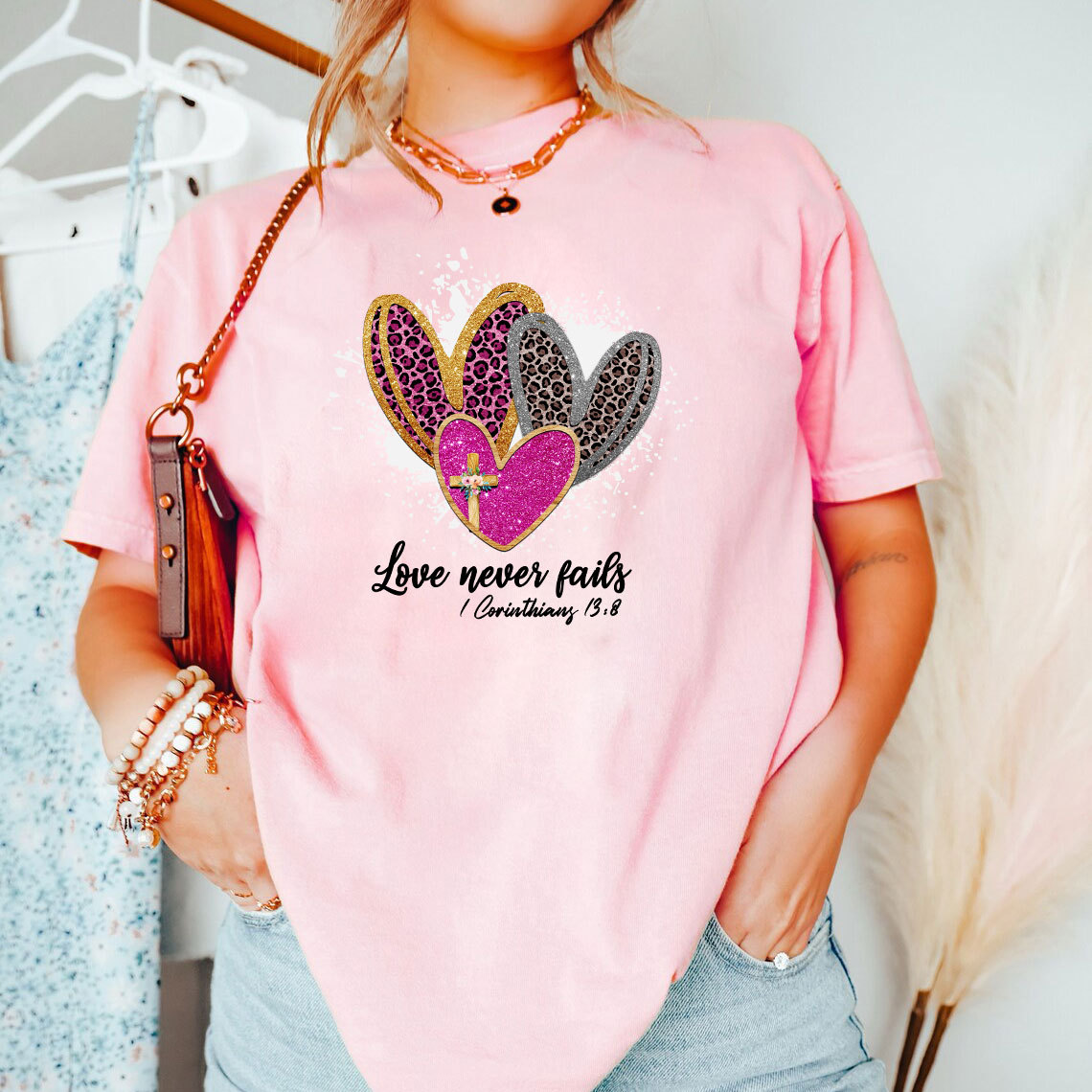 Love Never Fails Christian Glitter T-Shirt