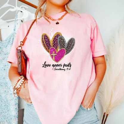 Love Never Fails Christian Glitter T-Shirt