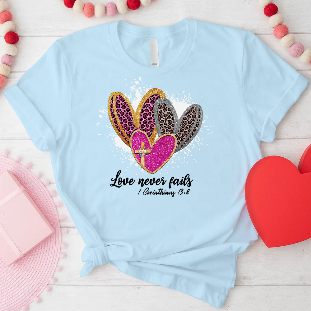 Love Never Fails Christian Glitter T-Shirt