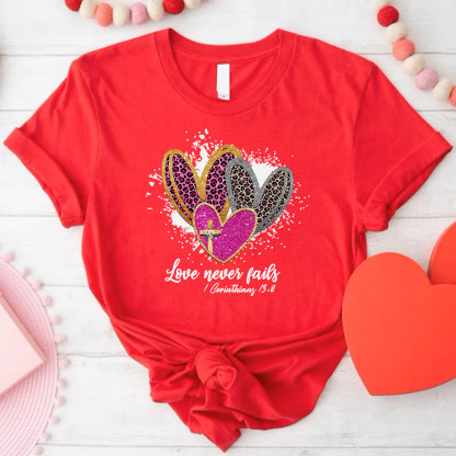 Love Never Fails Christian Glitter T-Shirt