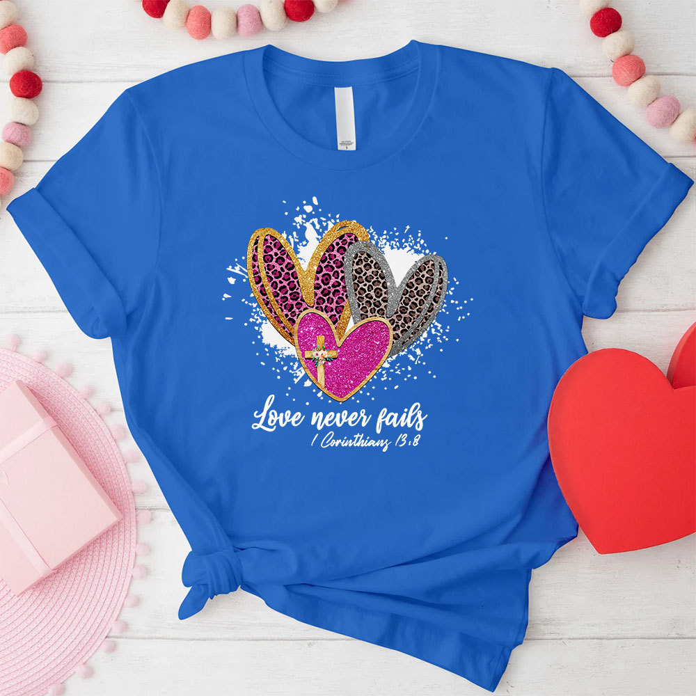 Love Never Fails Christian Glitter T-Shirt