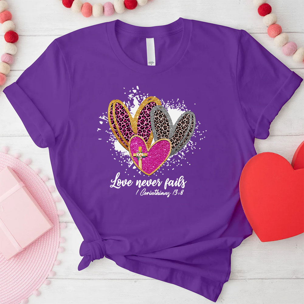 Love Never Fails Christian Glitter T-Shirt