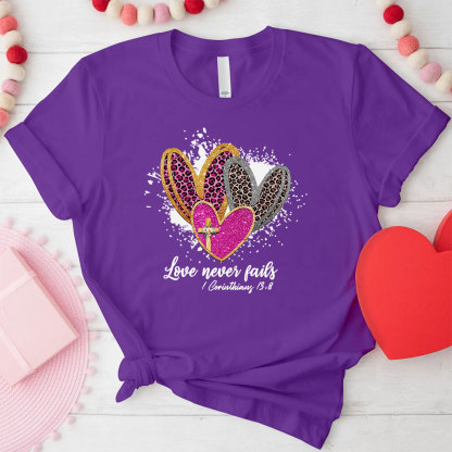 Love Never Fails Christian Glitter T-Shirt