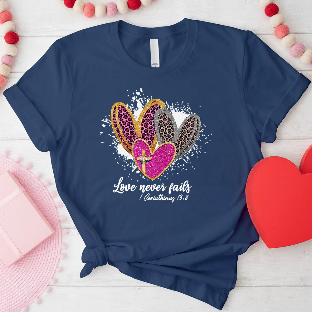 Love Never Fails Christian Glitter T-Shirt