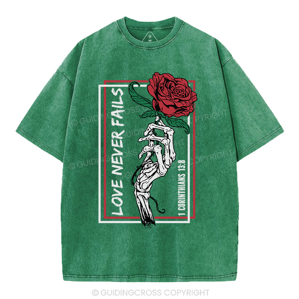 Love Never Fails Christian Washed T-Shirt