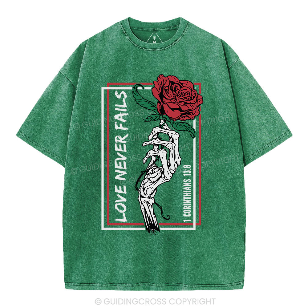 Love Never Fails Christian Washed T-Shirt