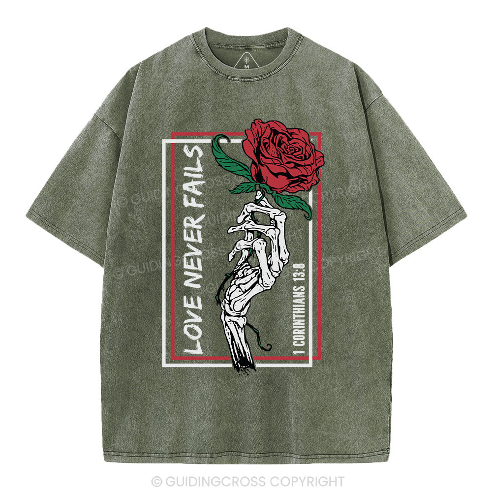 Love Never Fails Christian Washed T-Shirt