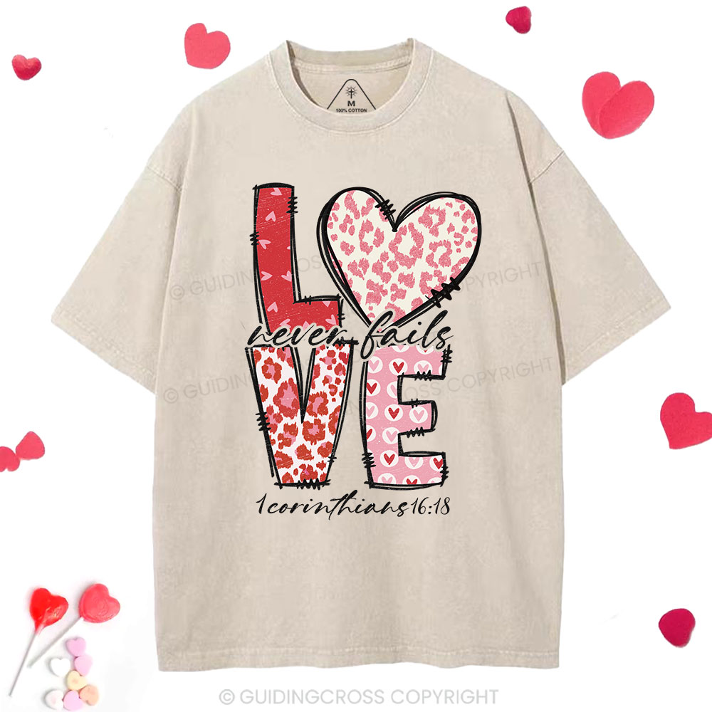 Love Never Fails Christian Washed T-Shirt