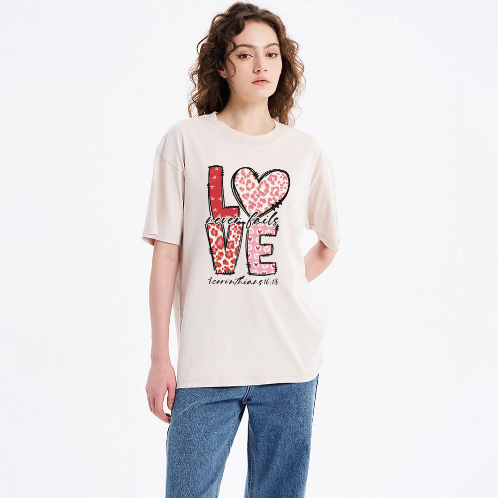 Love Never Fails Christian Washed T-Shirt