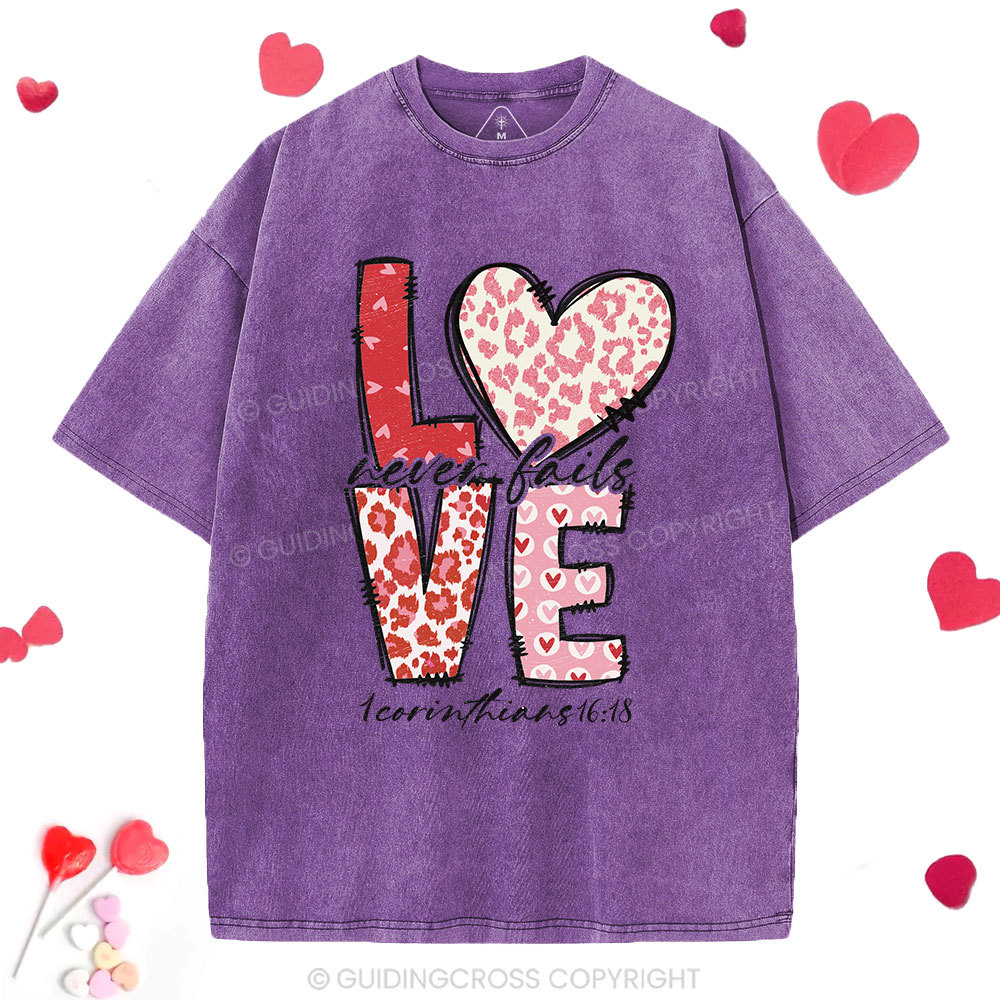 Love Never Fails Christian Washed T-Shirt