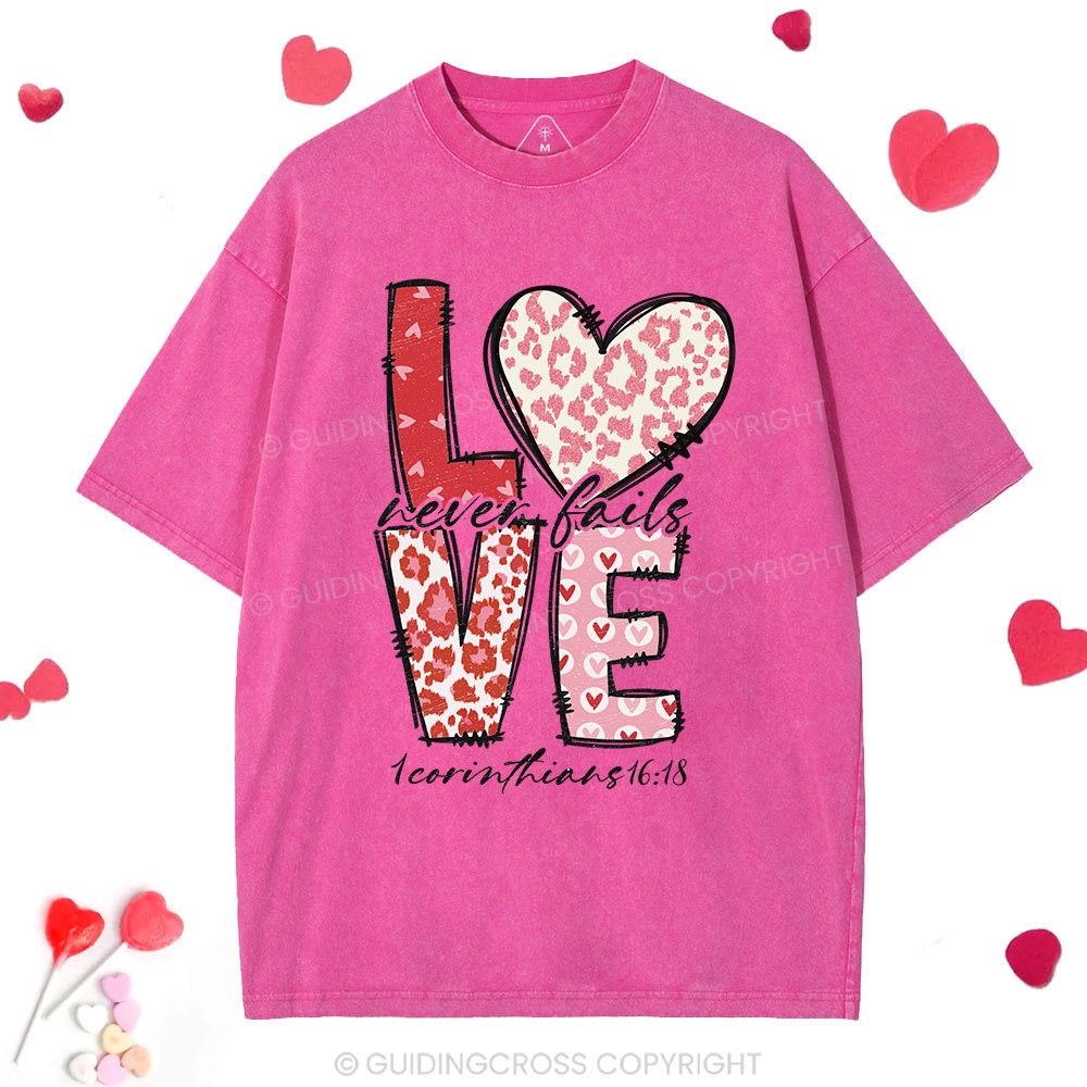 Love Never Fails Christian Washed T-Shirt
