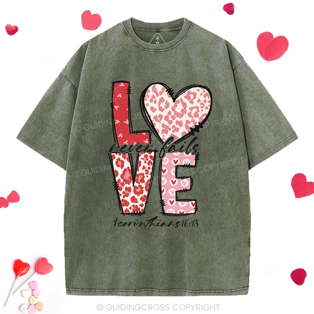 Love Never Fails Christian Washed T-Shirt