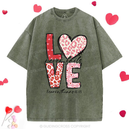 Love Never Fails Christian Washed T-Shirt