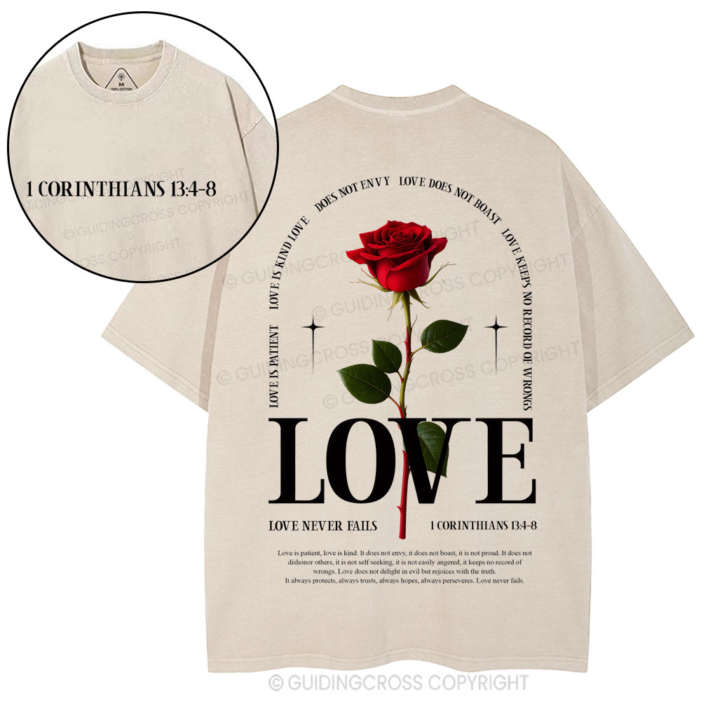 Love Never Fails Christian Washed T-Shirt