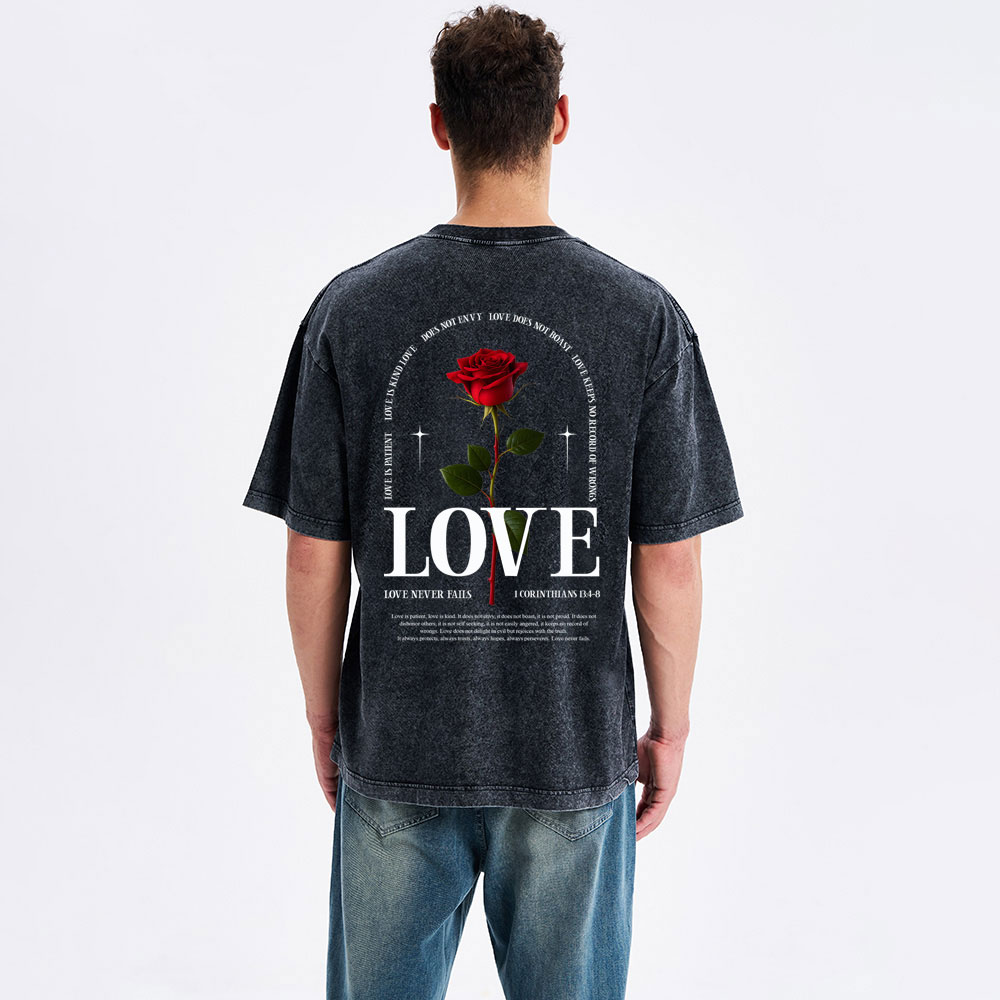 Love Never Fails Christian Washed T-Shirt