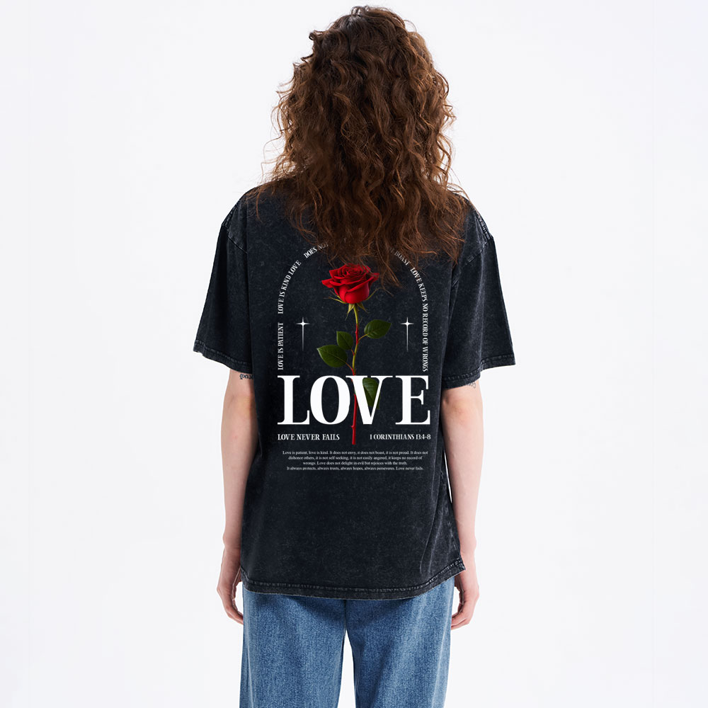 Love Never Fails Christian Washed T-Shirt