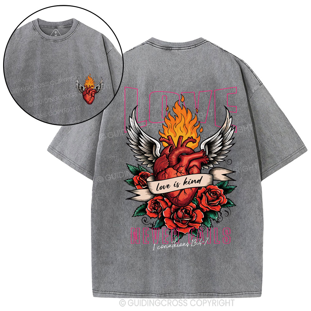 Love Never Fails Christian Washed T-Shirt