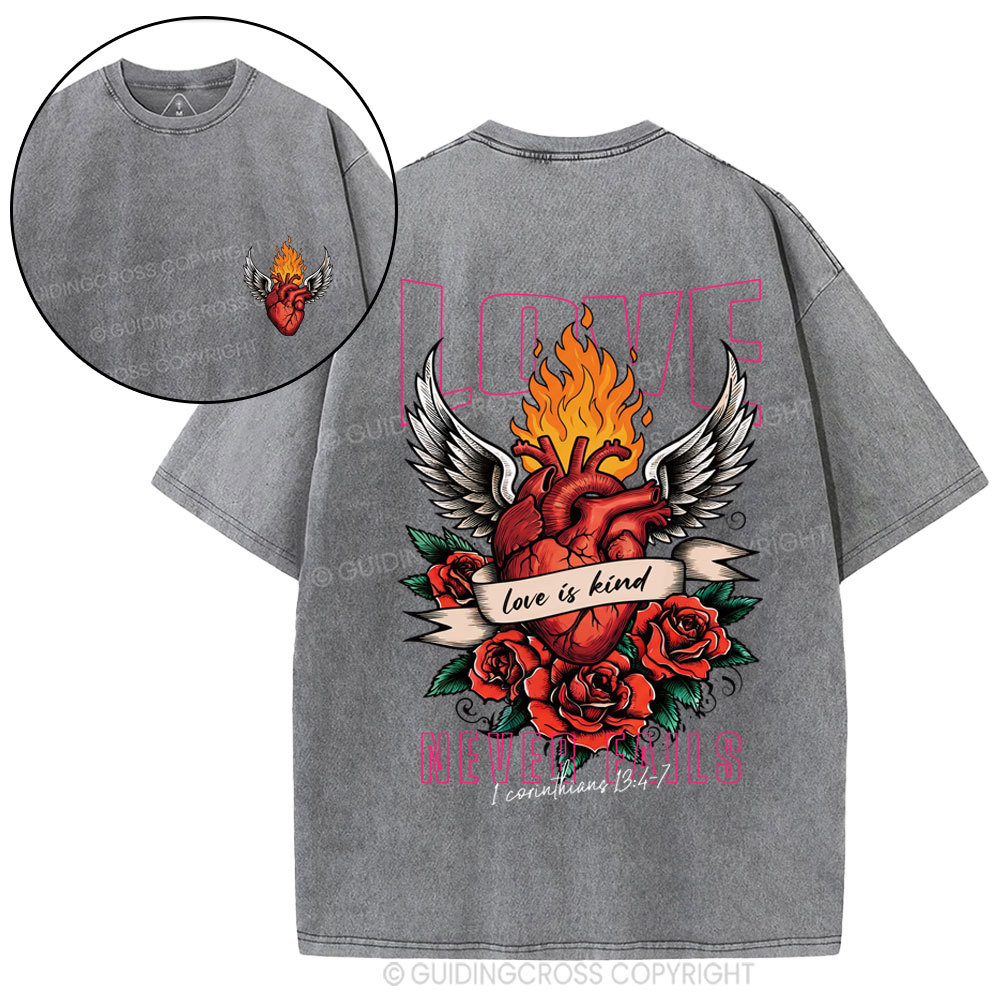 Love Never Fails Christian Washed T-Shirt