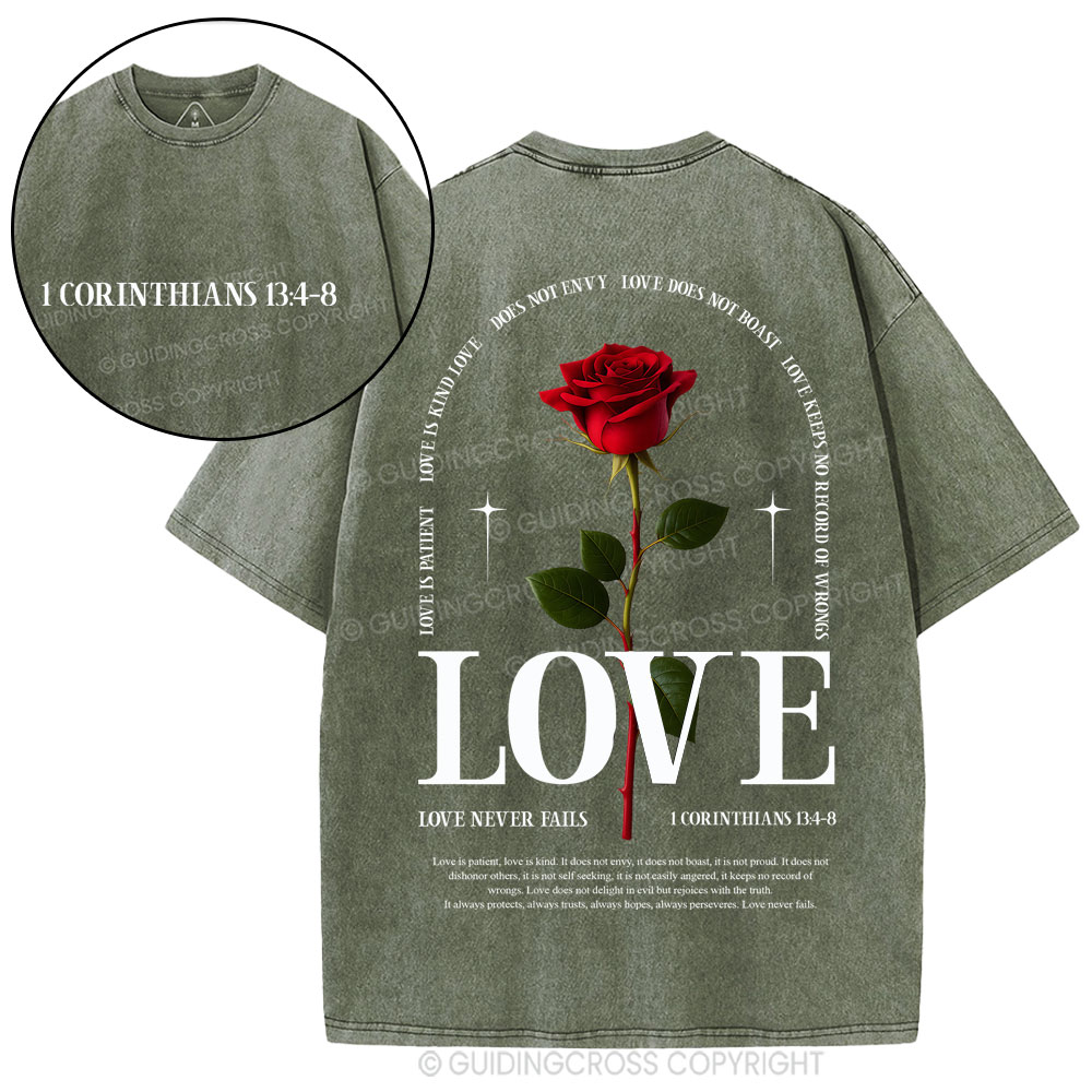 Love Never Fails Christian Washed T-Shirt