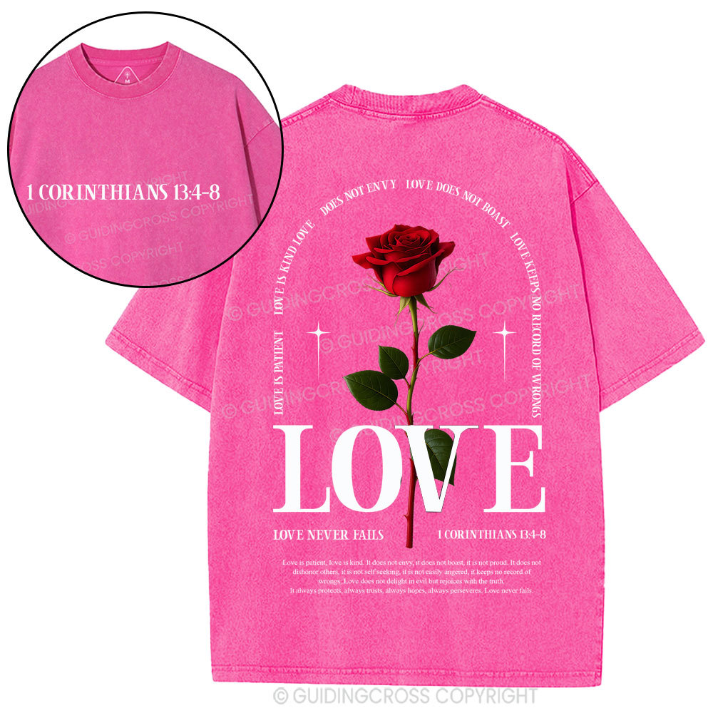 Love Never Fails Christian Washed T-Shirt