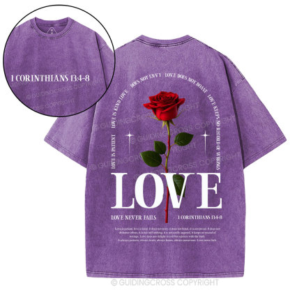 Love Never Fails Christian Washed T-Shirt