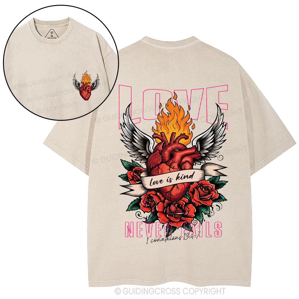 Love Never Fails Christian Washed T-Shirt