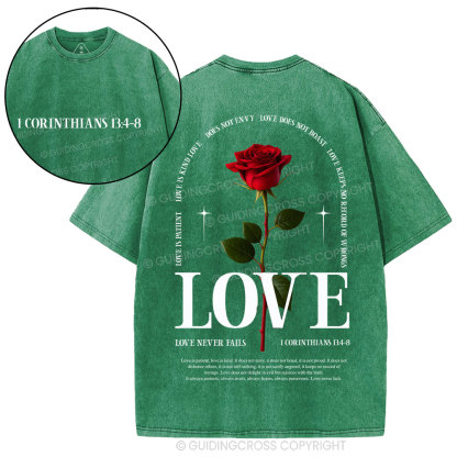 Love Never Fails Christian Washed T-Shirt