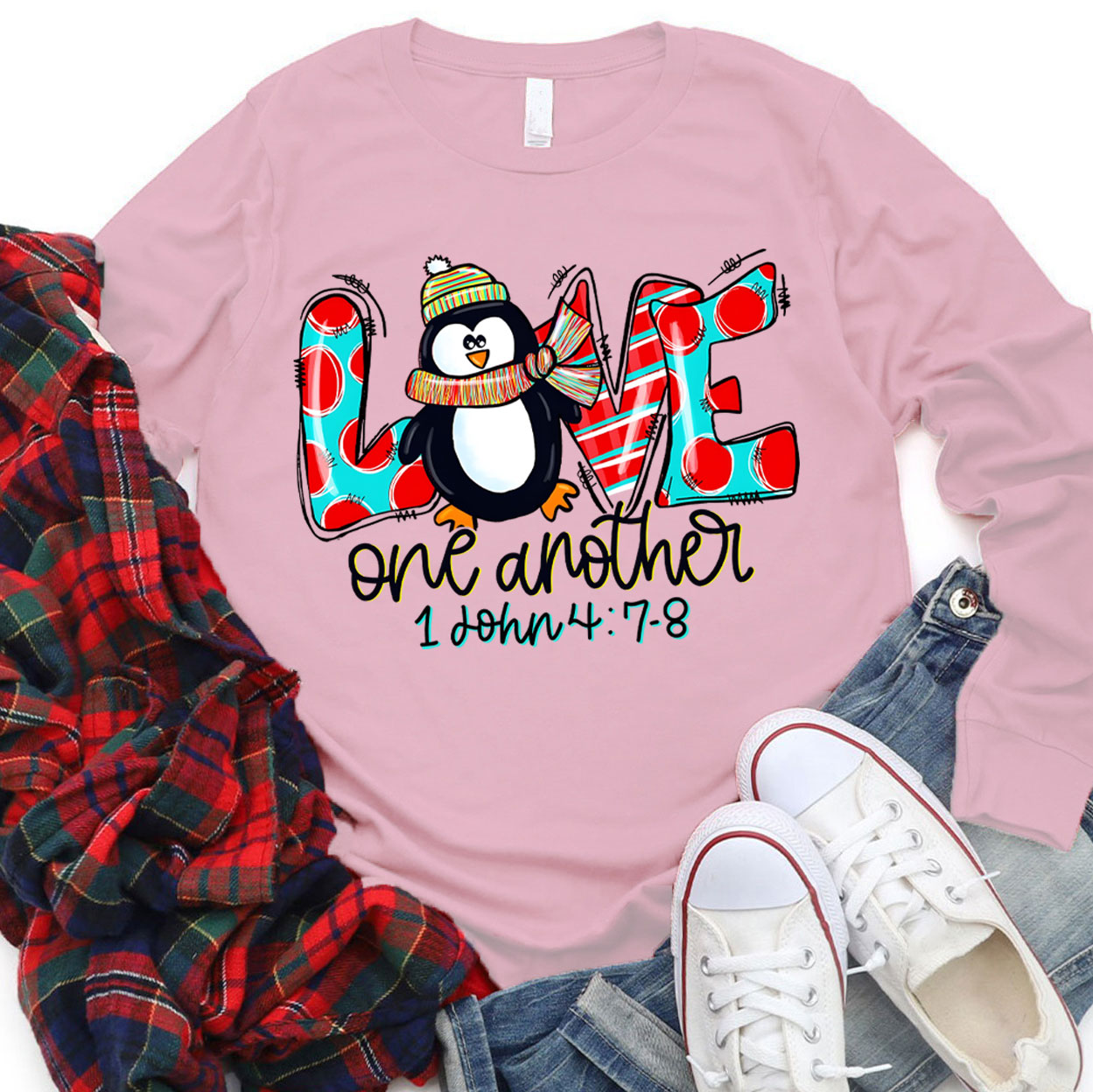Love One Another Penguin Christian Long Sleeve Tee