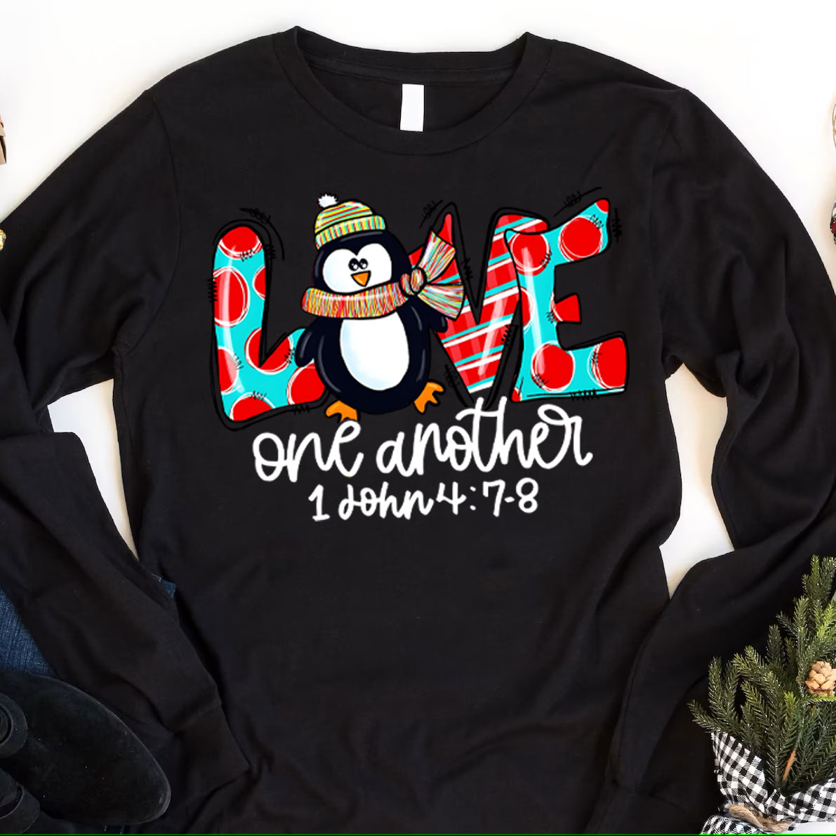 Love One Another Penguin Christian Long Sleeve Tee