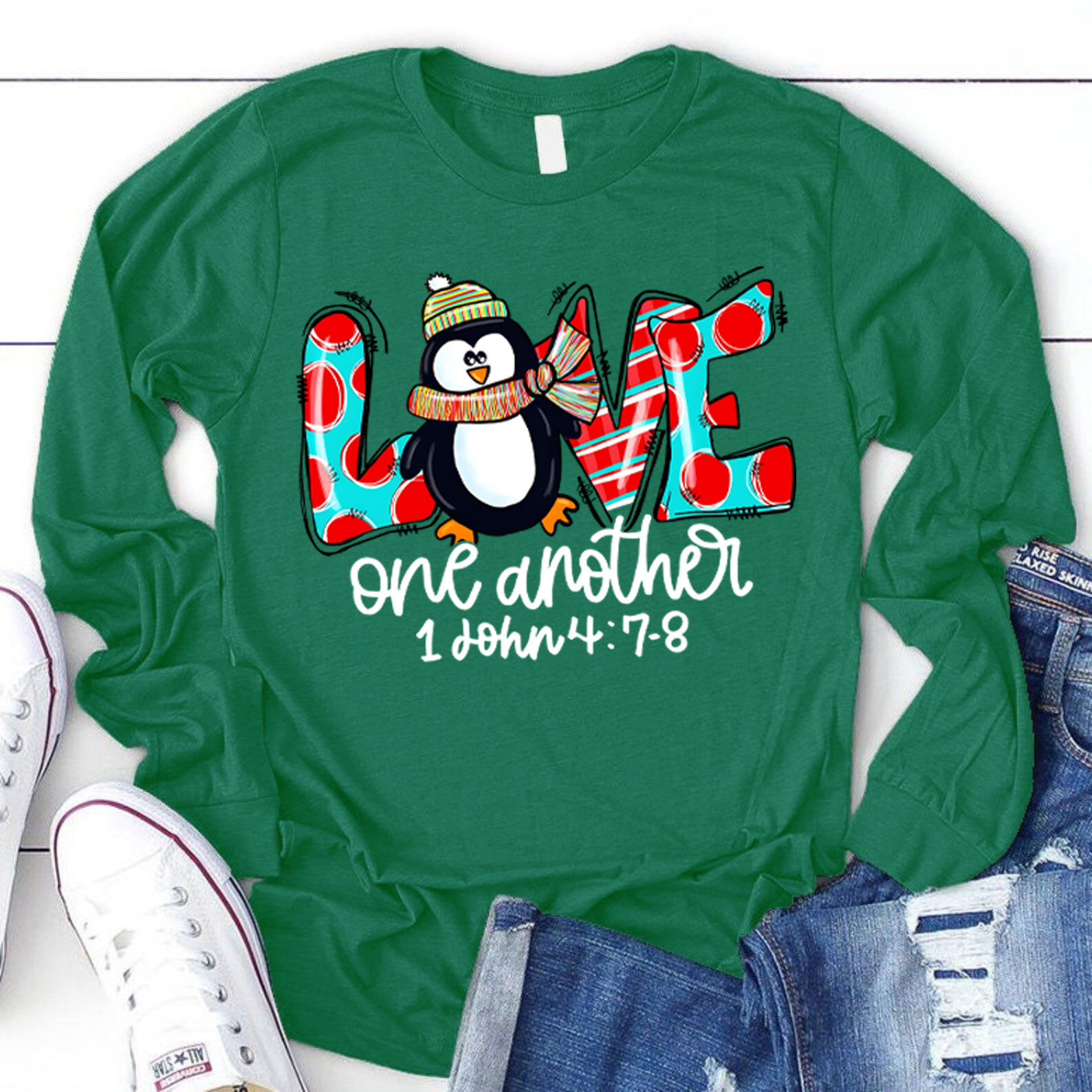 Love One Another Penguin Christian Long Sleeve Tee