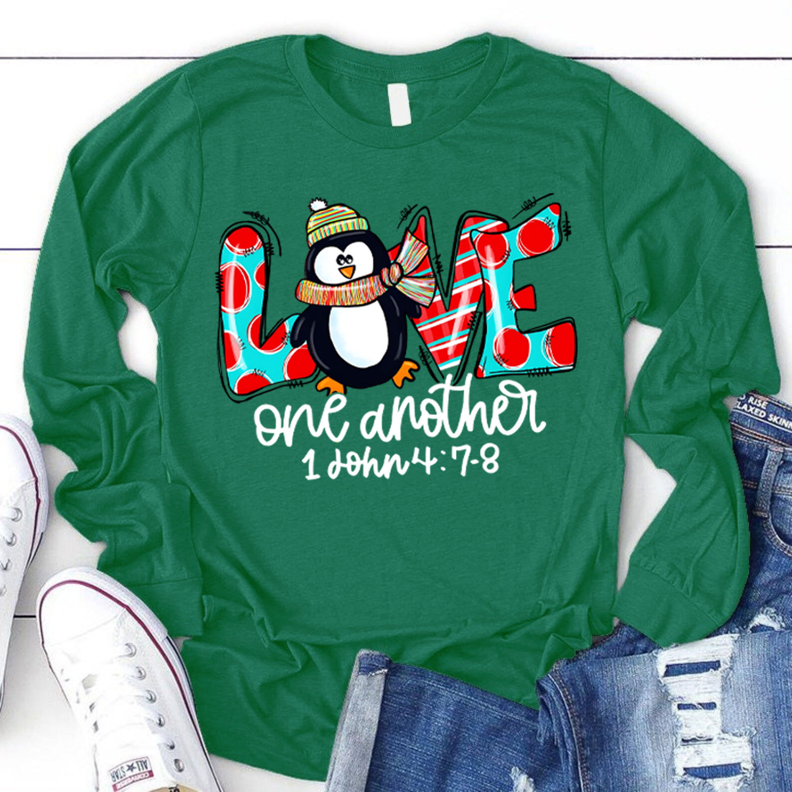 Love One Another Penguin Christian Long Sleeve Tee