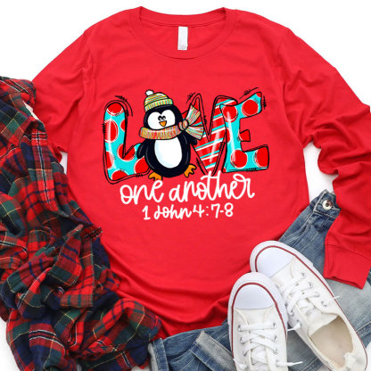 Love One Another Penguin Christian Long Sleeve Tee