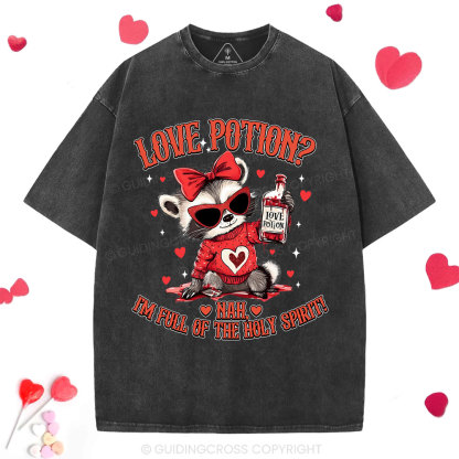 Love Potion Nah I'm Full Of The Holy Spirit Christian Washed T-Shirt