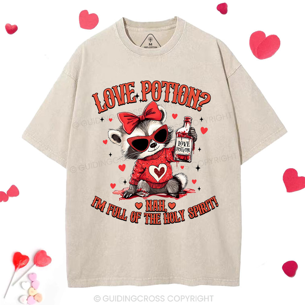 Love Potion Nah I'm Full Of The Holy Spirit Christian Washed T-Shirt