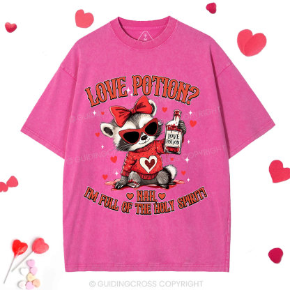 Love Potion Nah I'm Full Of The Holy Spirit Christian Washed T-Shirt