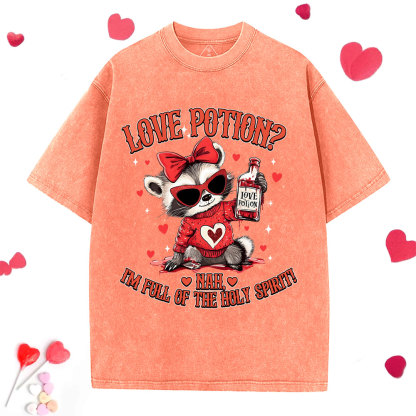 Love Potion Nah I'm Full Of The Holy Spirit Christian Washed T-Shirt
