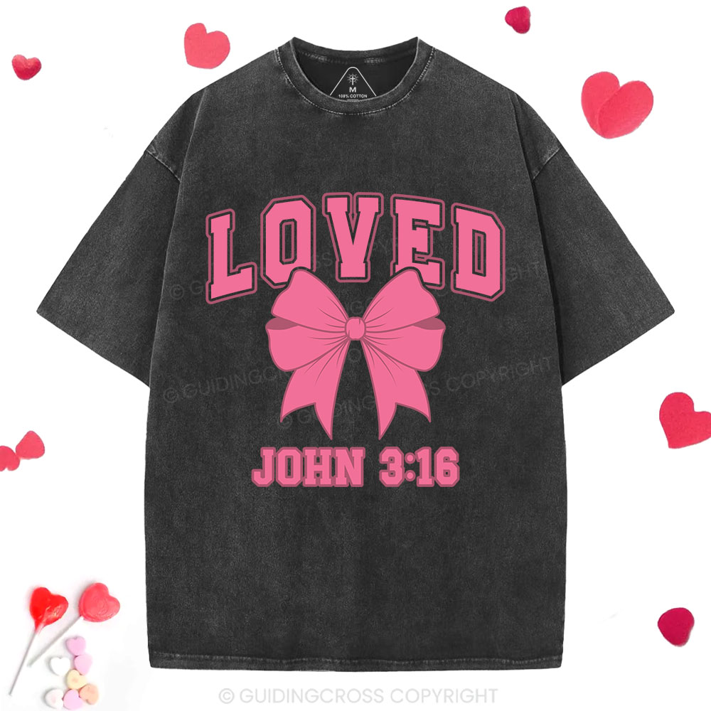 Loved Bow Coquette Christian Washed T-Shirt