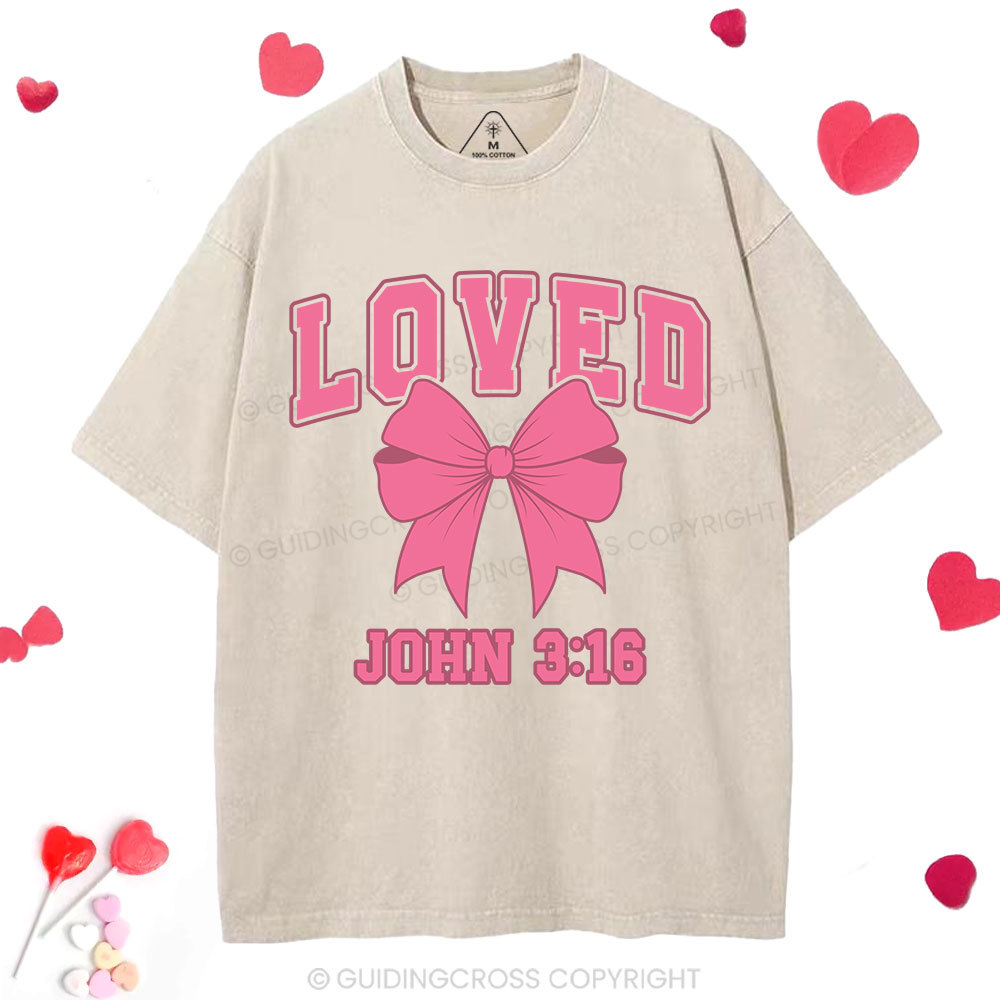 Loved Bow Coquette Christian Washed T-Shirt